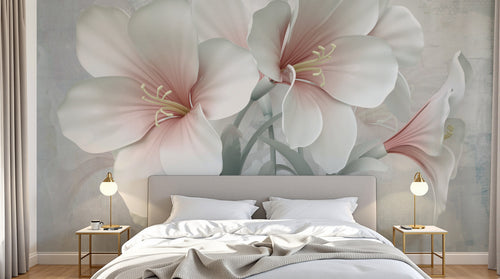 Design SL0298 — Papier peint Amaryllis blanc rose 3D relief gris — Novomur