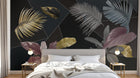 Design SL0341 — Papier peint Feuilles tropicales colorees fond noir geometrique — Novomur