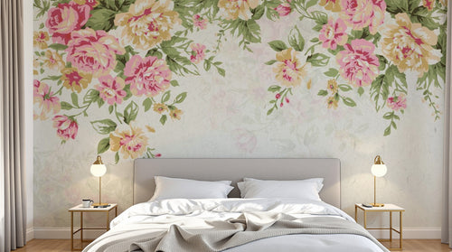 Design SL0349 — Papier peint Cascade pivoines roses feuillage vintage — Novomur