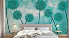 Design SL0350 — Papier peint Pissenlits turquoise fond grunge — Novomur