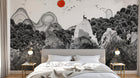 Design SL0359 — Papier peint Paysage encre cerf soleil rouge — Novomur
