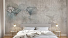 Design SL0385 — Papier peint Coquelicots cerf vintage fond beige texte — Novomur