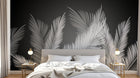 Design SL0386 — Papier peint Palmes blanches fond gris fonce contraste — Novomur