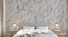 Design SL0397 — Papier peint Feuilles blanches relief 3D minimaliste — Novomur