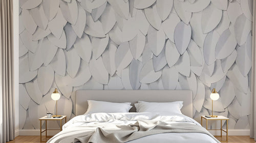 Design SL0397 — Papier peint Feuilles blanches relief 3D minimaliste — Novomur