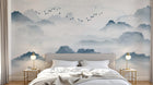 Design SL0418 — Papier peint Paysage encre bleue collines barque — Novomur