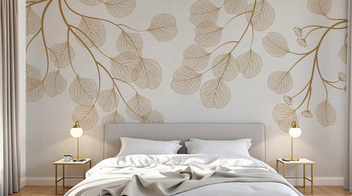 Design SL0441 — Papier peint Branches dorees feuilles rondes beige — Novomur