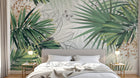 Design SL0448 — Papier peint Palmes fougeres contours blanc minimaliste — Novomur