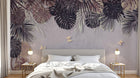 Design SL0480 — Papier peint Feuilles tropicales sepia marron papillons dores — Novomur