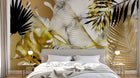 Design SL0481 — Papier peint Feuilles tropicales noir or marbre lignes — Novomur