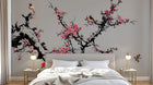 Design SL0501 — Papier peint Prunier rose oiseaux fond gris chinoiserie — Novomur