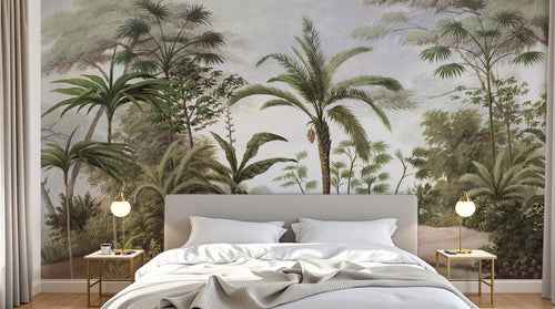Design SL0521 — Papier peint Paysage tropical palmiers vintage aquarelle — Novomur