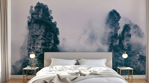 Design SL0531 — Papier peint Paysage karstique chinois pics brume — Novomur