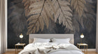 Design SL0583 — Papier peint Fougeres dorees fond gris brumeux luxe — Novomur
