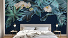 Design SL0610 — Papier peint Palmes monstera bleues orchidees fond marine — Novomur