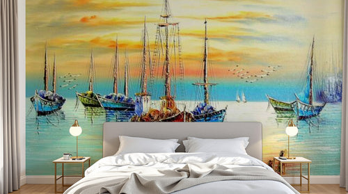 Design SL0622 — Papier peint Voiliers mer coucher soleil peinture — Novomur