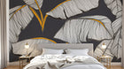 Design SL0673 — Papier peint Bananier blanc contours jaunes fond gris — Novomur
