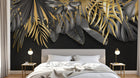 Design SL0705 — Papier peint Feuilles tropicales noir or fond noir luxe — Novomur