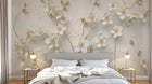 Design SL0732 — Papier peint Petites fleurs blanches relief beige luxe — Novomur