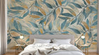 Design SL0754 — Papier peint Feuilles bleues beiges vrille aquarelle — Novomur