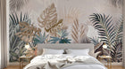 Design SL0787 — Papier peint Feuilles tropicales rose bleu beige doux — Novomur