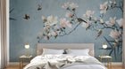 Design SL0791 — Papier peint Magnolias roses oiseaux bambou bleu pastel — Novomur