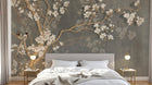 Design SL0820 — Papier peint Magnolia blanc oiseaux fond beton (variante SK0283) — Novomur