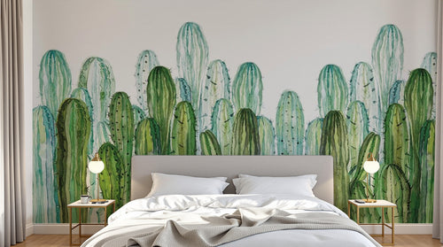 Design SL0822 — Papier peint Cactus colombiens vert pop aquarelle — Novomur