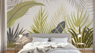 Design SL0844 — Papier peint Palmes bananiers jaune gris fond blanc — Novomur