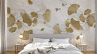 Design SL0848 — Papier peint Ginkgo dores oiseaux fond marbre — Novomur