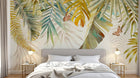 Design SL0856 — Papier peint Feuilles tropicales dores turquoise papillons — Novomur