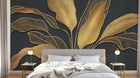 Design SL0889 — Papier peint Bananier dore relief fond gris fonce — Novomur