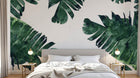 Design ZX0199 — Papier peint Bananier vert sombre fond blanc — Novomur