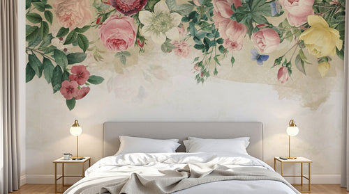 Design ZX0311 — Papier peint Roses pivoines anemones papillons vintage — Novomur