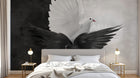 Design ZX0330 — Papier peint Colombes blanche noire dramatique vol — Novomur