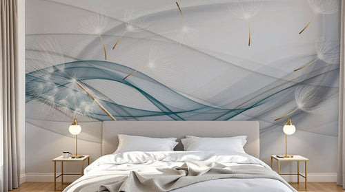 Design ZX0331 — Papier peint Vagues bleues pissenlits abstrait moderne — Novomur