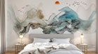 Design ZX0344 — Papier peint Paysage abstrait montagnes soleil barque — Novomur