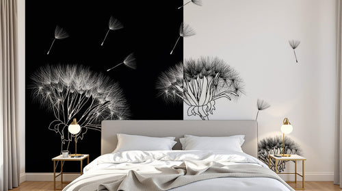 Design ZX0420 — Papier peint Pissenlits noir blanc divise abstrait — Novomur