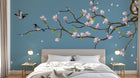 Design ZX0473 — Papier peint Magnolias roses oiseaux bleu chinoiserie — Novomur
