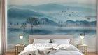 Design ZX0481 — Papier peint Paysage encre bleue lac arbres brumeux — Novomur