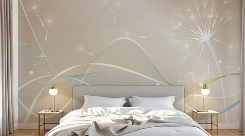 Design ZX0484 — Papier peint Pissenlits lignes ondulantes beige — Novomur