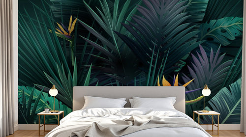 Design ZX0500 — Papier peint Jungle sombre oiseaux paradis bananiers — Novomur