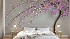 Design ZX0511 — Papier peint Branche fleurs violettes 3D fond beige — Novomur