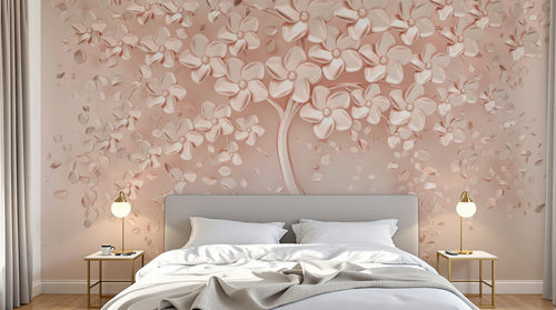 Design ZX0512 — Papier peint Arbre fleurs roses 3D fond poudre — Novomur