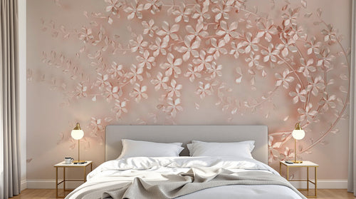 Design ZX0513 — Papier peint Branches fleurs roses 3D fond clair — Novomur