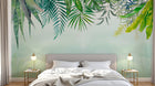 Design ZX0542 — Papier peint Palmes vert turquoise fond blanc vert — Novomur