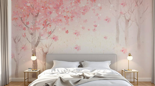 Design ZX0567 — Papier peint Cerisier rose foret vintage pastel — Novomur