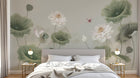 Design ZX0568 — Papier peint Lotus blancs feuilles libellule beige — Novomur