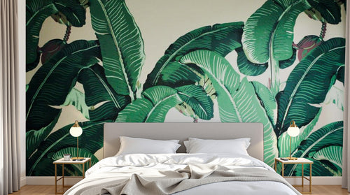 Design ZX0595 — Papier peint Bananier vert vif fond creme — Novomur
