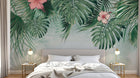 Design ZX0680 — Papier peint Monstera palmes hibiscus pastel — Novomur